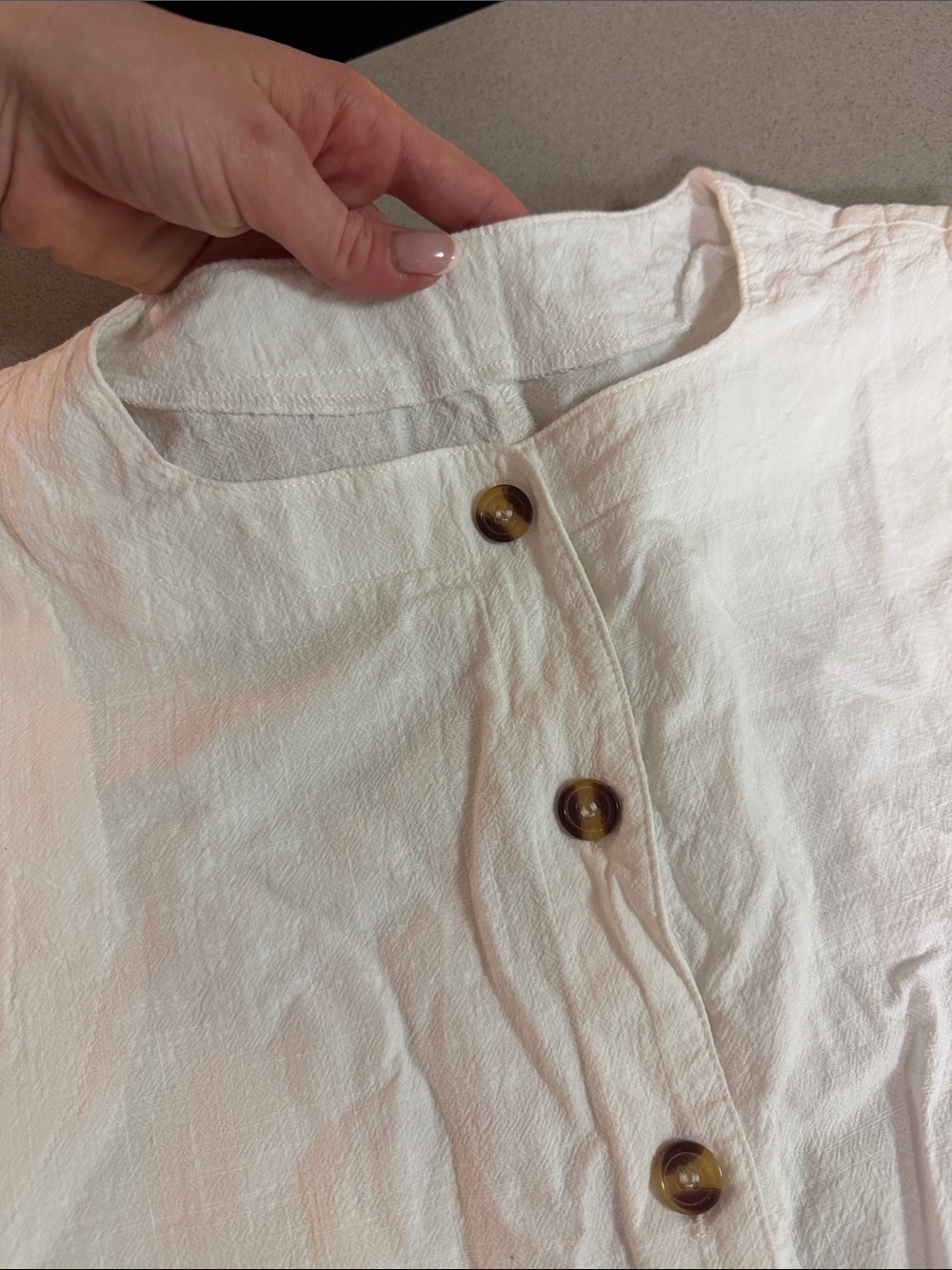 Commense Cream Button-Front Linen Top - Picture 2 of 3